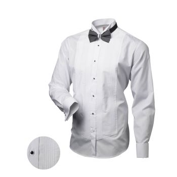 Hlavný obrázok Biela pánska košeľa s čiernymi gombíkmi a jemnými pásikmi