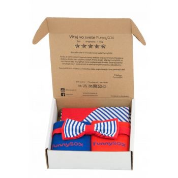Hlavný obrázok Červeno-modrý pánsky set ponožky motýlik vreckovka - darčekové balenie