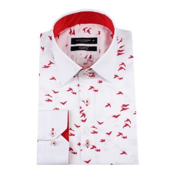 Hlavný obrázok Biela pánska košeľa s vtáčím motívom