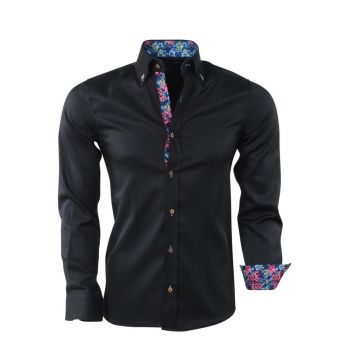 Hlavný obrázok Čierna pánska košeľa s kvetovaným motívom