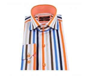 loader for Oranžová pánska košeľa s farebnými pásikmi 