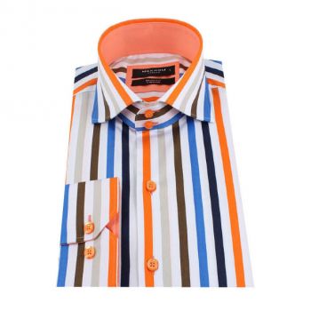 Hlavný obrázok Oranžová pánska košeľa s farebnými pásikmi 